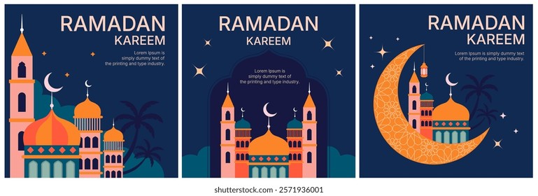 2d vector Ramadan Kareem, geometric background and wallpaper design, Ramanda Kareem illustration, greeting card template