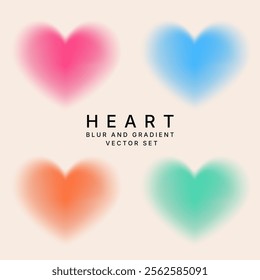 2d vector set valentine's day concept, heart shape design, blurred and gradient design