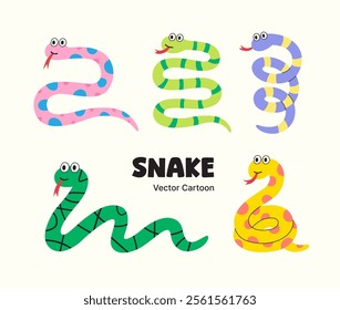 2d vector snake cartoon chracter illustration set, year of the snake, chinese new year, illustration for children book