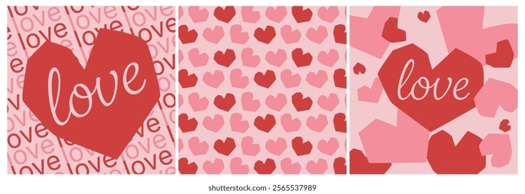 2d vector valentine's day concept, greeting valentine's day card, heart shape design, minimal and modern heart, heart seamless pattern and background