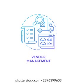 2D vendor management gradient thin line icon concept, isolated vector, blue illustration.