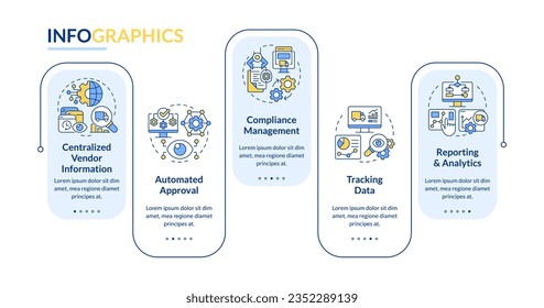 2D vendor management vector infographics template with linear icons concept, data visualization with 5 steps, process timeline chart.