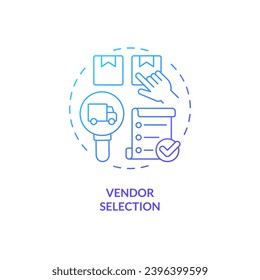 2D vendor selection gradient thin line icon concept, isolated vector, blue illustration representing vendor management.