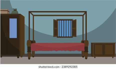 2D Village room inside vector artwork poor room interior illustration