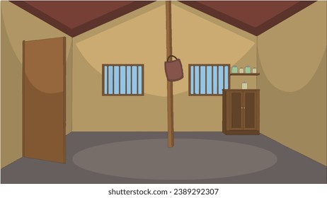 2D Village room inside vector artwork poor room interior illustration