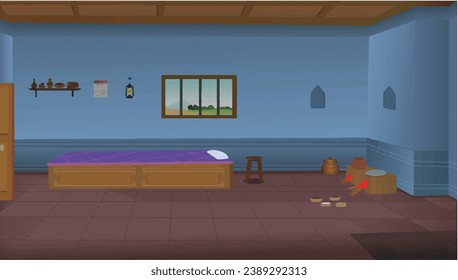 2D Village room inside vector artwork poor room interior illustration