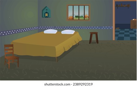 2D Village room inside vector artwork poor room interior illustration