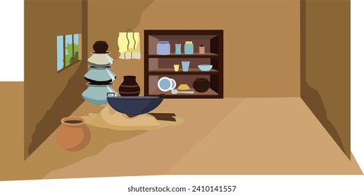 2D Village room inside vector artwork poor room interior illustration