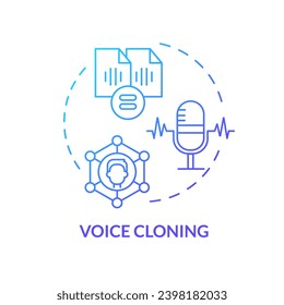 2D voice cloning thin line gradient icon concept, isolated vector, blue illustration representing voice assistant.