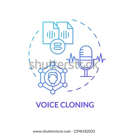 2D voice cloning thin line gradient icon concept, isolated vector, blue illustration representing voice assistant.