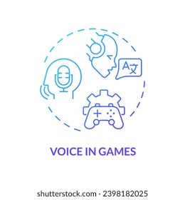 2D Stimme in Spielen dünne Linie Farbverlauf-Symbol-Konzept, einzelne Vektorgrafik, blaue Illustration repräsentieren Sprache Assistant.