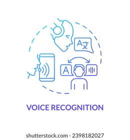 2D voice recognition thin line gradient icon concept, isolated vector, blue illustration representing voice assistant.