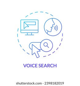 2D Sprach-Suche dünne Linie Farbverlauf-Symbol-Konzept, einzelne Vektorgrafik, blaue Illustration repräsentieren Sprache Assistant.
