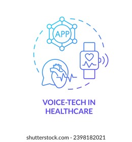2D voice-tech in healthcare thin line gradient icon concept, isolated vector, blue illustration representing voice assistant.