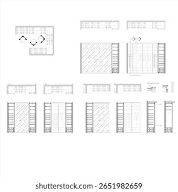 Desenho de Design de Guarda-Roupa 2D - Vetor AutoCAD com Elevação de Porta, Seção e Detalhes Internos