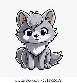 Ilustración de lobo 2D en logo, estilo doodle. Concepto, arte. Elemento de diseño para logo, afiche, tarjeta, pancarta, emblema, camiseta. Ilustración del vector 
