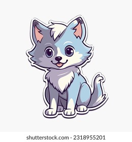 Ilustración de lobo 2D en logo, estilo doodle. Concepto, arte. Elemento de diseño para logo, afiche, tarjeta, pancarta, emblema, camiseta. Ilustración del vector 
