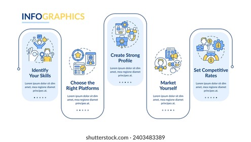 plantilla de infografía vectorial de tendencias en el lugar de trabajo en 2D, visualización de datos con 5 pasos, tabla de tiempos de procesos.