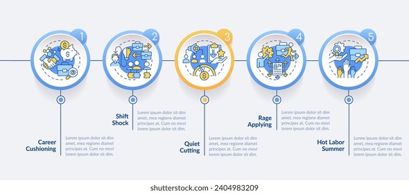 2D workplace trends vector infographics template with creative colorful line icons, data visualization with 5 steps, process timeline chart.