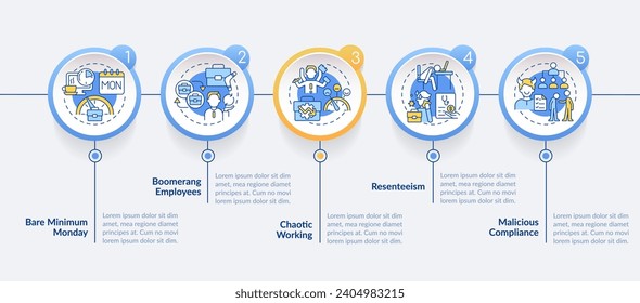 2D workplace trends vector infographics template with creative thin line icons, data visualization with 5 steps, multicolor process timeline chart.