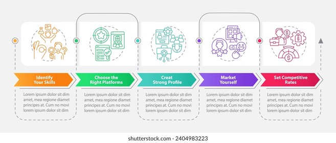 2D workplace trends vector infographics template with linear icons concept, data visualization with 5 steps, colorful process timeline chart.
