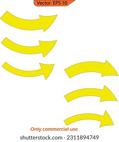 2D yellow arrows set. Transparent background. 