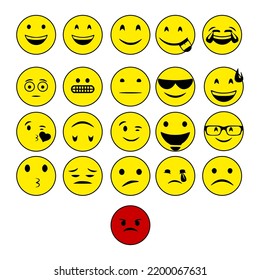 2D yellow multishape smiles vector.