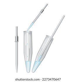 2D-illustration of capillary pipettes, designed to separate the centrifugate from sediments, sampling analyzed solutions, adding reagents