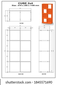 2-dimensional cube 2x4 furniture, with component sizes to be  produced