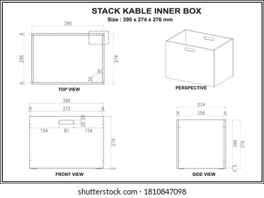 2-dimensional drawing of stackable inner box furniture. to be produced