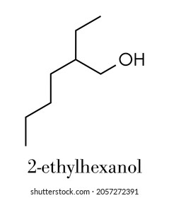 2-ethylhexanol (2-EH) molecule. Used as solvent, fragrance component and chemical precursor. Skeletal formula.