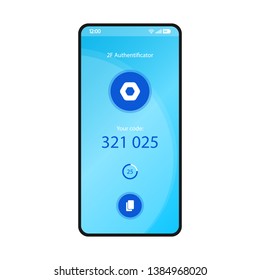 2F authenticator smartphone interface vector template. Mobile security app page blue design layout. Multi factor authentication screen. Flat UI for application. Device protection. Phone display