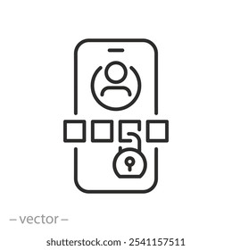 2fa authentication icon, push code verification in phone, security password, thin line web symbol on white background - editable stroke vector illustration eps10