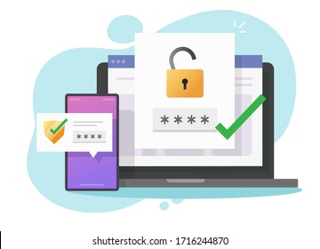 2fa authentication password secure notice login verification or sms with push code message shield icon in smartphone phone and laptop computer pc vector flat colorful, two factor or multi factor icon - Shutterstock ID 1716244870