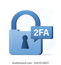 2FA, concept banner. two factor authentication with locked padlock. Protecting your money. Unlocking via smartphone. Protecting personal data, verification of user identity. flat vector illustration