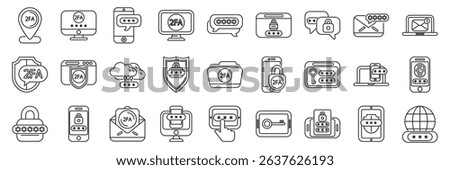  2fa icons set. Protecting digital data with two factor authentication, ensuring secure login and access across various devices and platforms