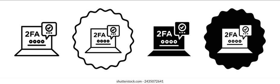 2FA Multifactor verification set in black and white color. 2FA Multifactor verification simple flat icon vector