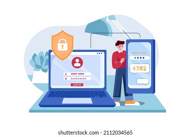 2FA Two Steps Authentication Illustration concept. Flat illustration isolated on white background.