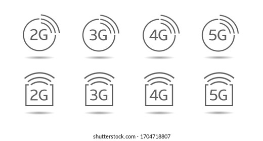 2G 3G 4G 5G Internet Vektorsymbole. Drahtlose Signaltechnologie, Symbole für die mobile Telekommunikation