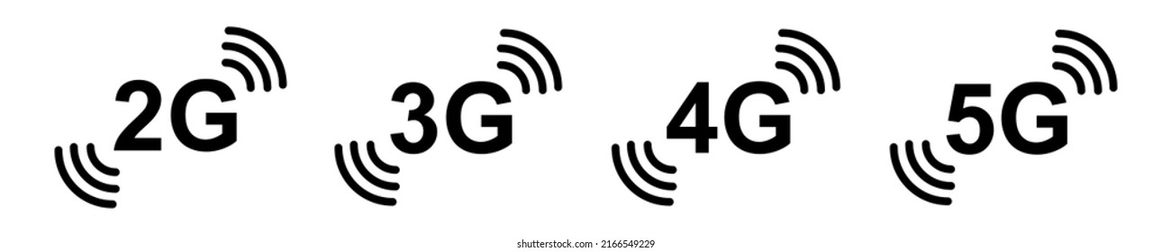 Iconos vectoriales de 2g, 3g, 4g y 5g. Comunicación móvil. Señal de Internet. Tecnología móvil. Internet rápido. 