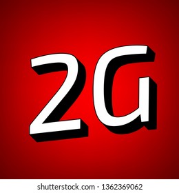 2g technology icon. Vector. Perspective view of white icon with black outline at reddish background.