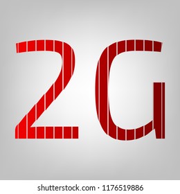 2g technology icon. Vector. Vertically divided icon with colors from reddish gradient in gray background with light in center.