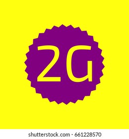 2g technology icon. Vector. Violet label with hole as icon on yellow background.