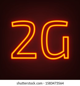 2g technology icon. Yellow, orange, red neon icon at dark reddish background. Illumination. Illustration.