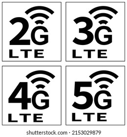 2G,3G,4G,5G,plantilla de logotipo vectorial de conjunto de iconos.en fondo blanco.
