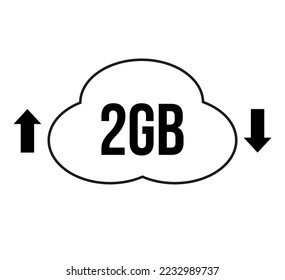 2GB capacity for download and upload. Vector for cloud file transfers on white background