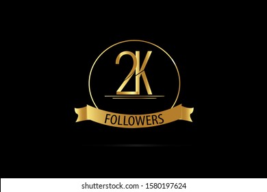 2K, 2.000 Followers celebration logotype. anniversary logo with golden and Spark light white color isolated on Black background for social media - Vector