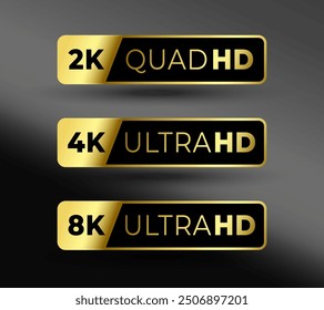 Etiqueta de calidad de resolución de pantalla ultra HD de 2k, 4k y 8k en Vector fijo