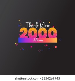 2K followers banner for social media followers and subscribers. Thank you 2 thousand followers vector template for network, social media friends and subscribers.