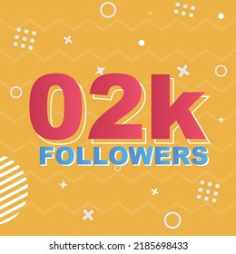 2k Followers Card Celebration Vector. 2000 Followers Congratulation Post Social Media Template. Modern colourful design.